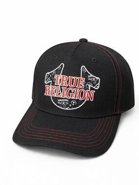 🆕️True Religion Hat Snapback Black Red Stitch Logo Cap Adjustable OS Streetwear